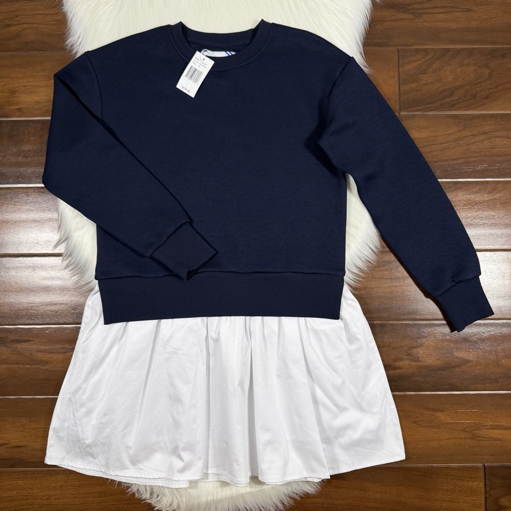 Addison Bay Size XS Navy Blue White Mixed Soft Luxe Harper Sweatshirt Dress